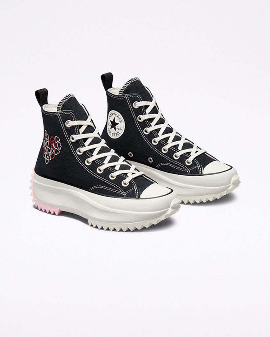 Pantofi Platforma Barbati Converse Run Star Hike Embroidered Hearts Inalti Negrii Rosii | RO GWZSR290